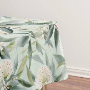 Eucalyptus Flowers Green White Fabric Tablecloth