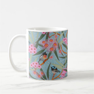 Eucalyptus Flowers with Birds in Pink and Blue Coffee Mug