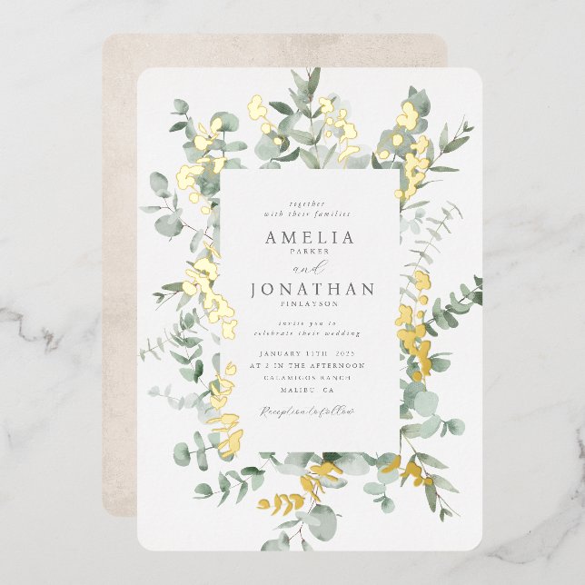 Eucalyptus Foil Wedding Invitation (Front/Back)