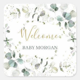 Eucalyptus Foliage Baby Shower Square Sticker