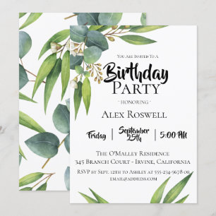 Eucalyptus Foliage Birthday Party Invitation