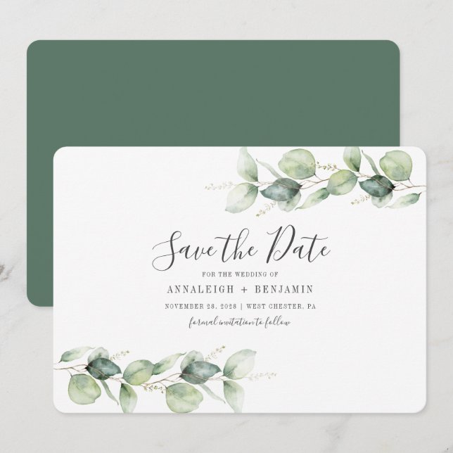 Eucalyptus Foliage Botanical Wedding Save The Date (Front/Back)