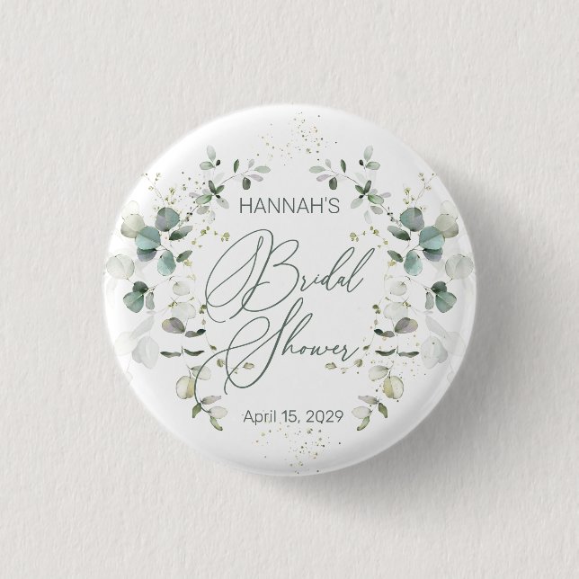 Eucalyptus Foliage Bridal Shower  1 Inch Round Button (Front)