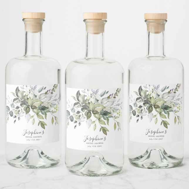 Eucalyptus Foliage Bridal Shower Favors Liquor Bottle Label (Bottles)