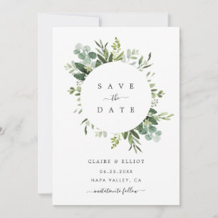 Eucalyptus Foliage Circle Frame Save the Date Card