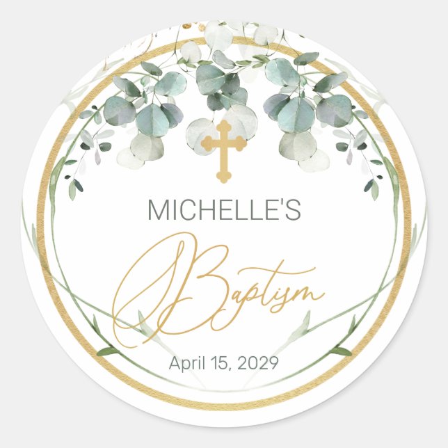 Eucalyptus Foliage Cross Baptism Sticker (Front)