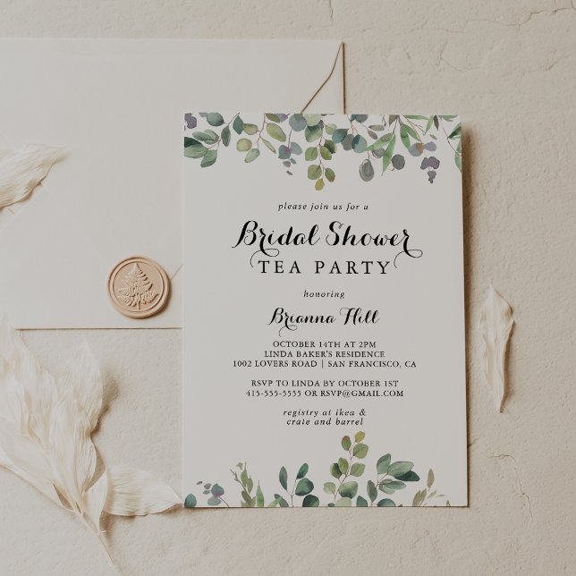 Eucalyptus Foliage Delight Bridal Shower Tea Party Invitation (Creator Uploaded)