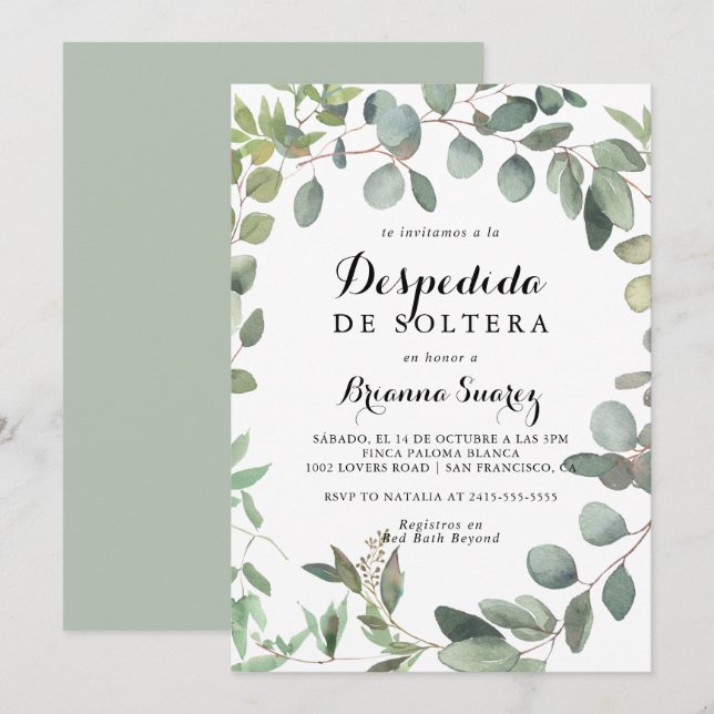 Eucalyptus Foliage Delight Spanish Bridal Shower Invitation (Front/Back)