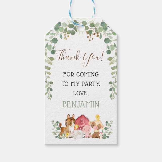 Eucalyptus Foliage Farm Birthday Thank You Tag (Front)