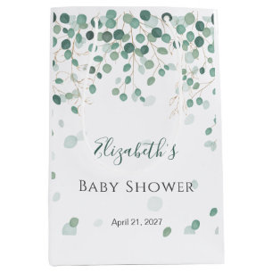 Eucalyptus Foliage Gold Leaves Baby Shower Medium Medium Gift Bag