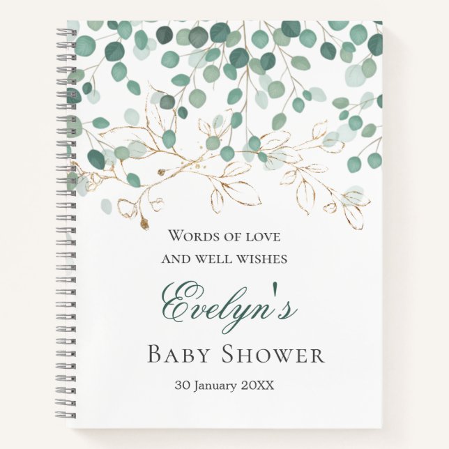 Eucalyptus Foliage Gold Leaves Baby Shower Noteboo Notebook (Front)