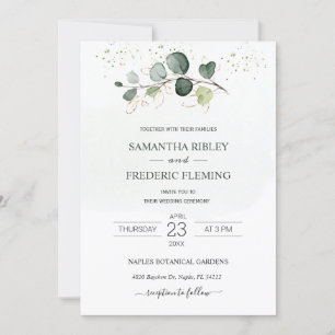 Eucalyptus Foliage Gold Leaves Wedding Invitation