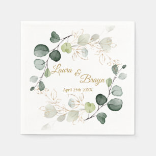 Eucalyptus Foliage Gold Leaves Wedding Napkin