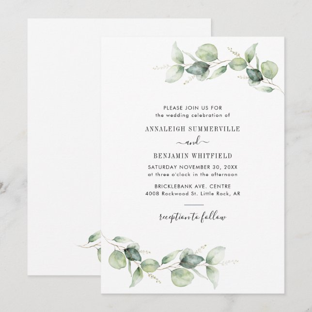 Eucalyptus Foliage Greenery Rustic Wedding Invitation (Front/Back)