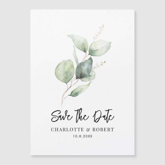 Eucalyptus Foliage Greenery Save the Date Magnetic Invitation (Front)