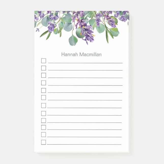 Eucalyptus Foliage Lavender Flowers | To Do List  Post-it Notes (Front)