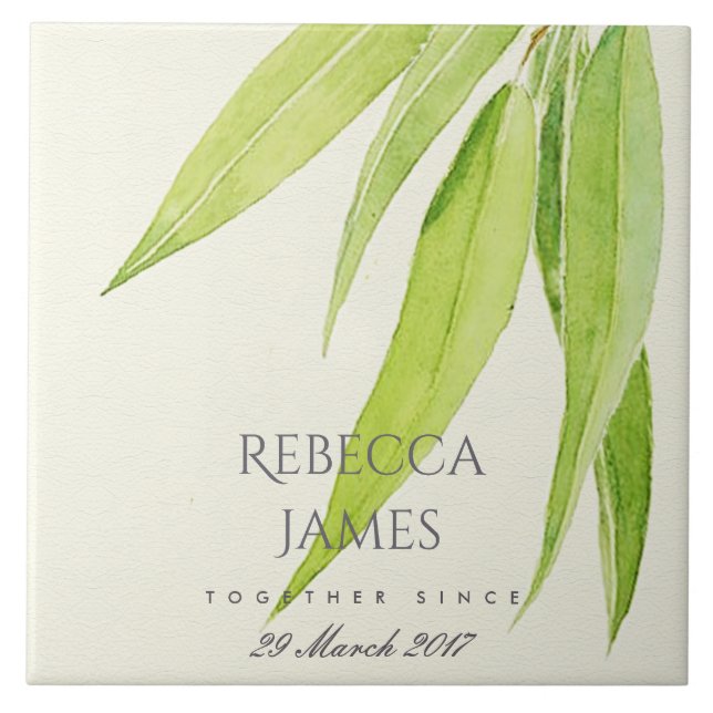 EUCALYPTUS FOLIAGE LEAF SAVE THE DATE WEDDING GIFT TILE (Front)