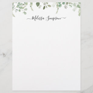 eucalyptus foliage personalized name letterhead