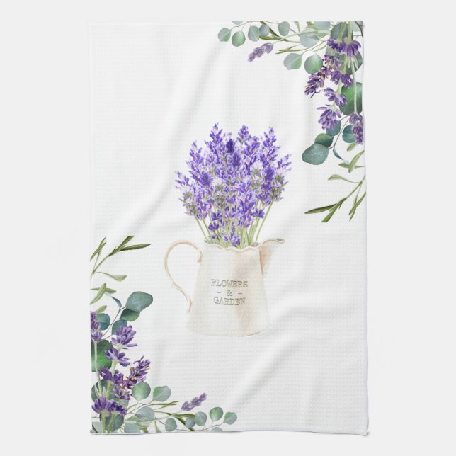 Eucalyptus Foliage Purple Lavender Flowers Kitchen Towel (Vertical)
