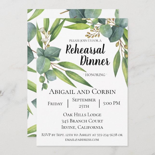 Eucalyptus Foliage Rehearsal Dinner Invitation (Front/Back)