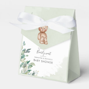 Eucalyptus Foliage Script Bear Couples Baby Shower Favor Box
