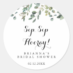 Eucalyptus Foliage Sip Sip Hooray Bridal Shower Classic Round Sticker