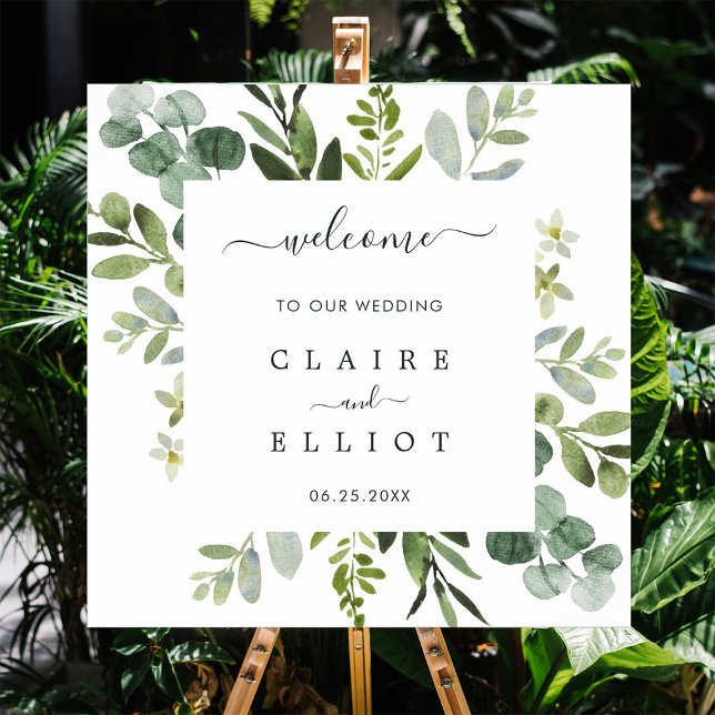 Eucalyptus Foliage Square Frame Wedding Welcome Poster (Creator Uploaded)
