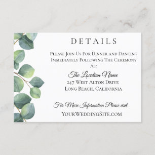 Eucalyptus Foliage Wedding Details Enclosure Card