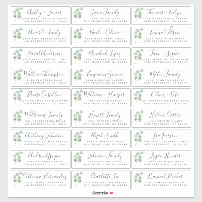 Eucalyptus Foliage Wedding Guest Address Labels (Sheet)