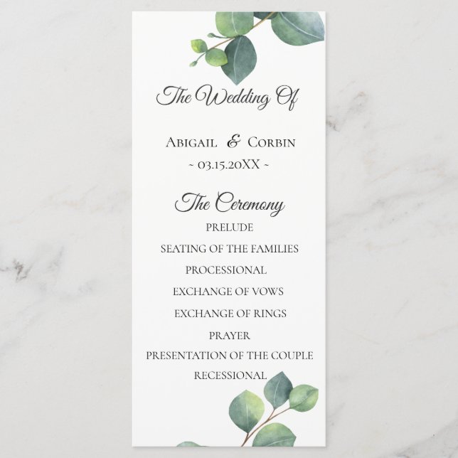 Eucalyptus Foliage Wedding Program (Front)