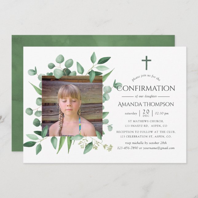 Eucalyptus Forest Greenery Confirmation Invitation (Front/Back)