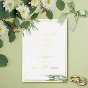 Eucalyptus Frame Green Gold Foliage Save the Date