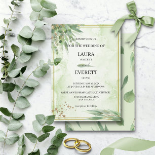 Eucalyptus Frame Green Gold Foliage Watercolor  Invitation