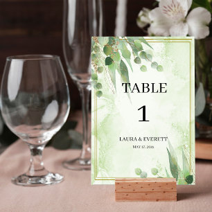 Eucalyptus Frame Green Gold Foliage Watercolor  Table Number