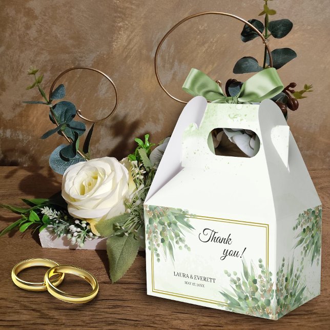 Eucalyptus Frame Green Gold Foliage Wedding Favor Box (Creator Uploaded)