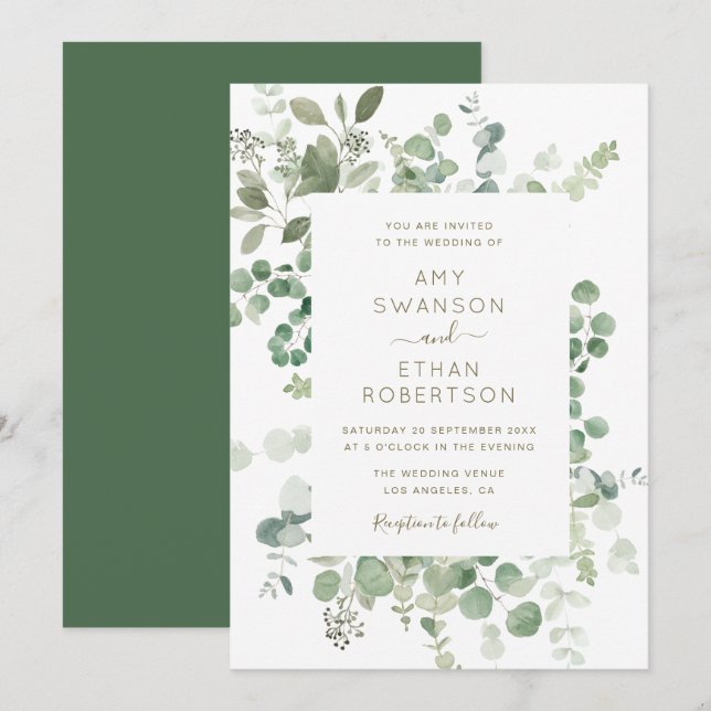 eucalyptus frame greenery wedding invitation (Front/Back)