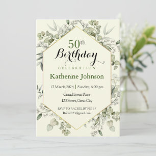 Eucalyptus Frame Simple 50th Birthday Invitation