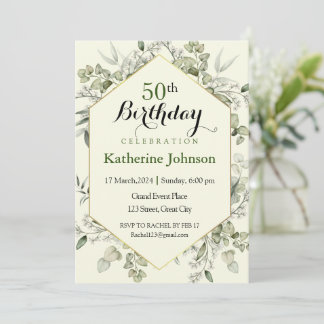 Eucalyptus Frame Simple 50th Birthday Invitation