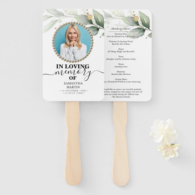 Eucalyptus Funeral Celebration of Life Hand Fan (Front and Back)