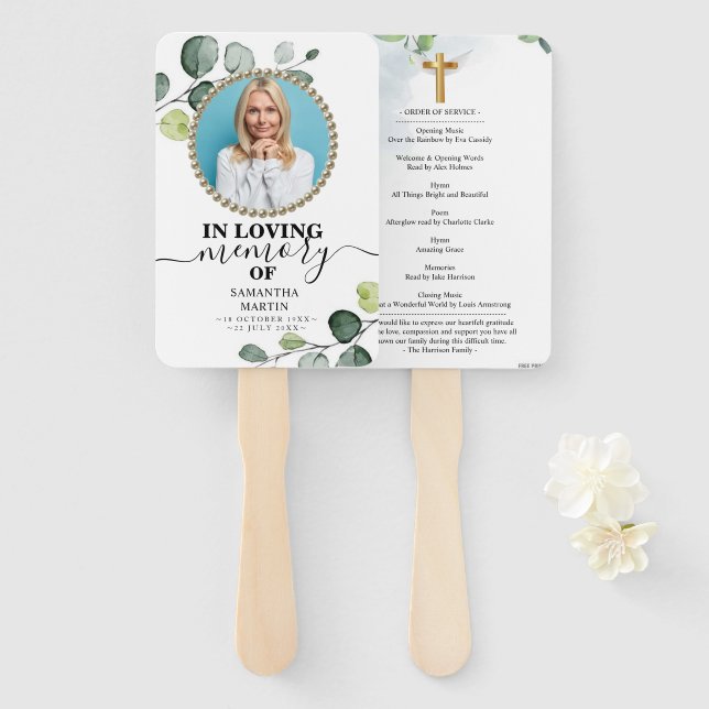 Eucalyptus Funeral Celebration of Life Hand Fan (Front and Back)
