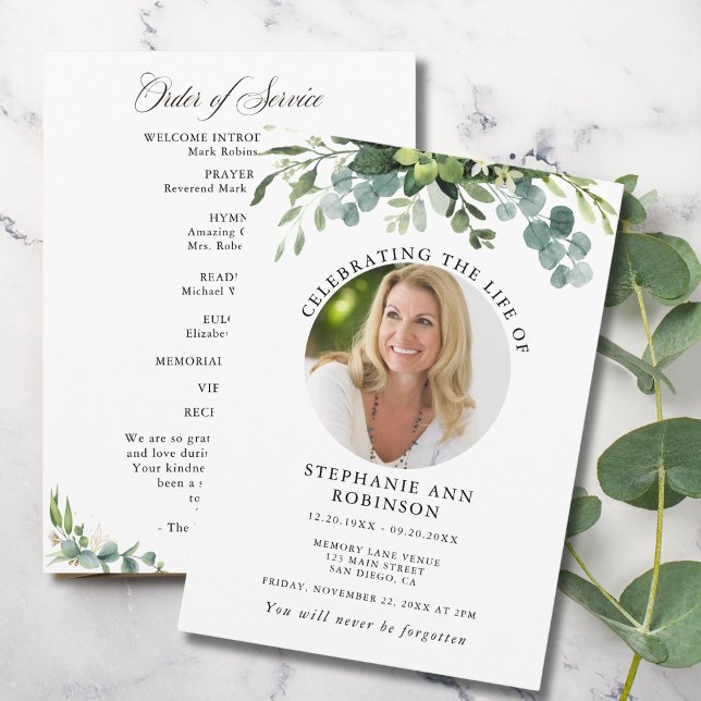 Eucalyptus Funeral Memorial Photo Order of Service Program (Creator Uploaded)