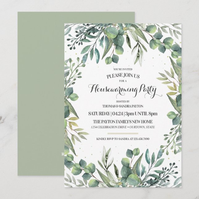 Eucalyptus Garden Housewarming Party Invitation (Front/Back)
