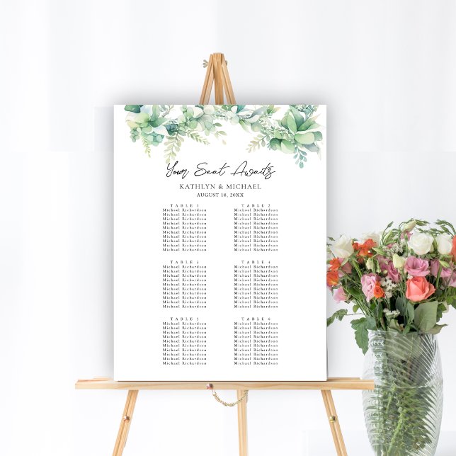 Eucalyptus Garden Wedding 6 Table Seating Charts (Creator Uploaded)