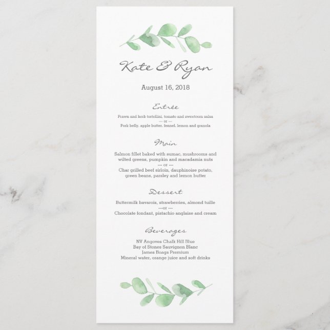 Eucalyptus garden Wedding Menu Card (Front)