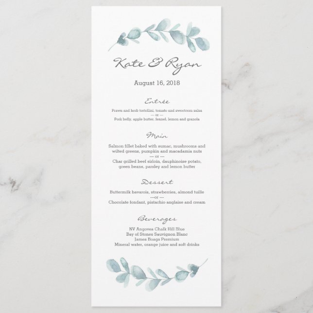 Eucalyptus garden Wedding Menu Card (Front)