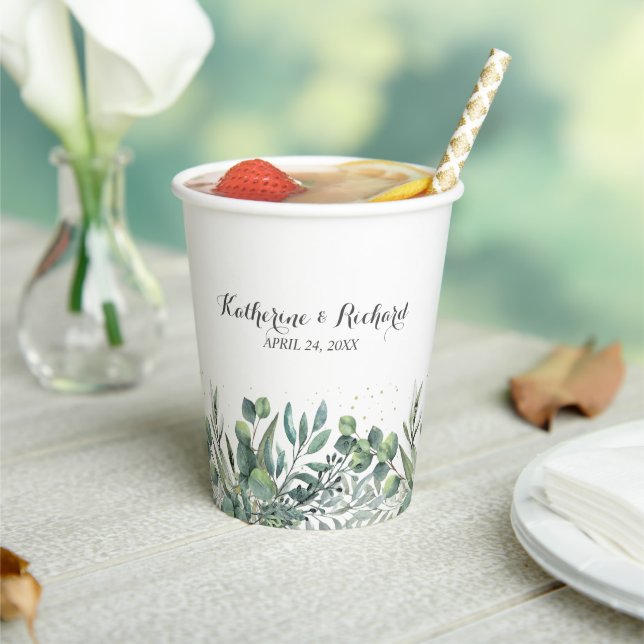 Eucalyptus Garden Wedding Paper Cups (Insitu)