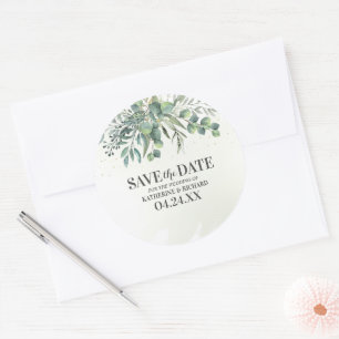 Eucalyptus Garden Wedding Save the Date Classic Round Sticker