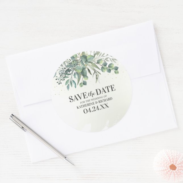 Eucalyptus Garden Wedding Save the Date Classic Round Sticker (Envelope)