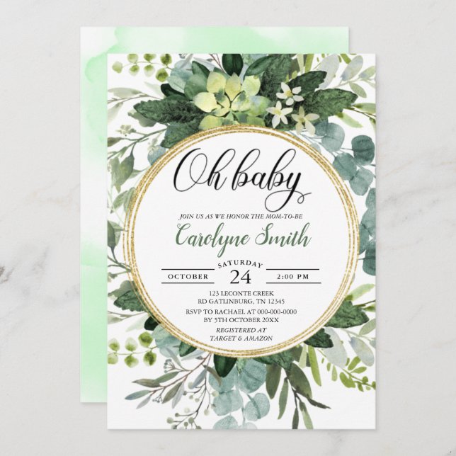 Eucalyptus Gender Neutral Oh Baby Shower Invitation (Front/Back)