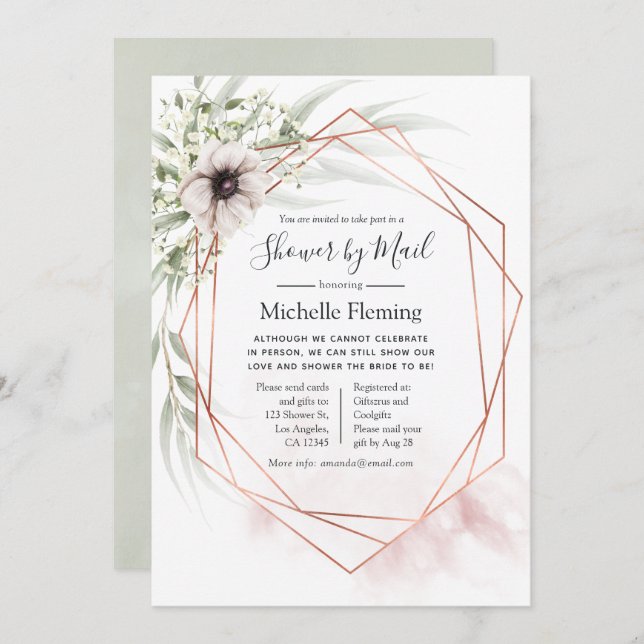 Eucalyptus Geometric Baby or Bridal Shower by Mail Invitation (Front/Back)